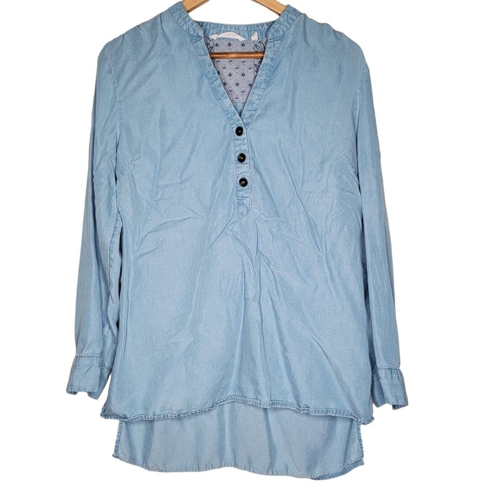 Soft Surroundings Medium M‎ Chambray Hi-Low Long Sleeve Button Oversized Top